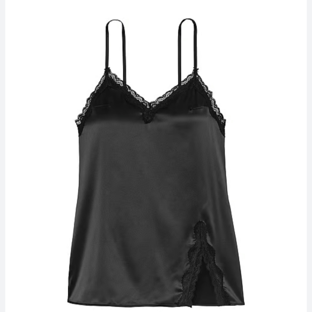 Black Lace Trim Satin Camisole